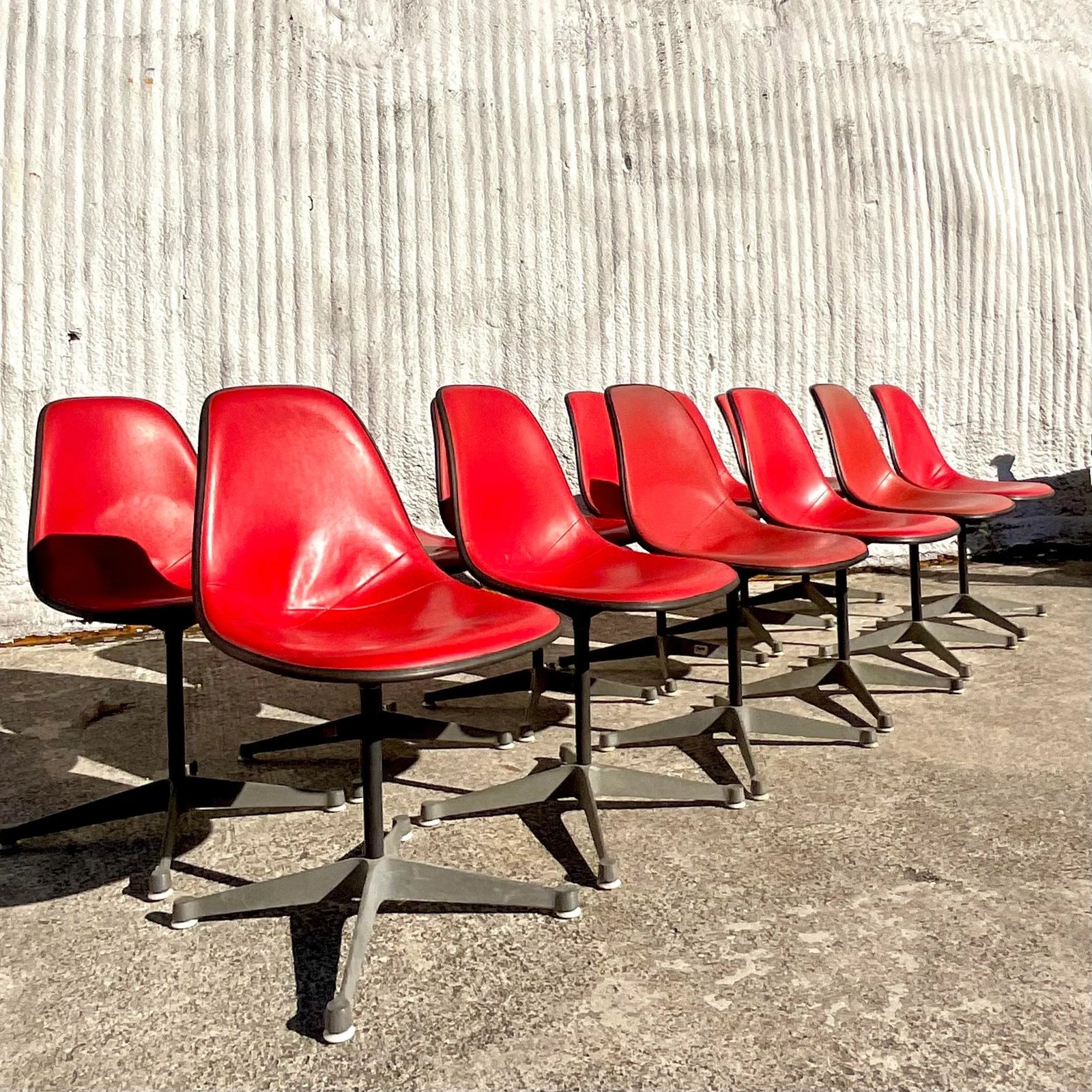 Herman Miller Molded Fiberglass Red Shell Chair - Set of 12 - Side view