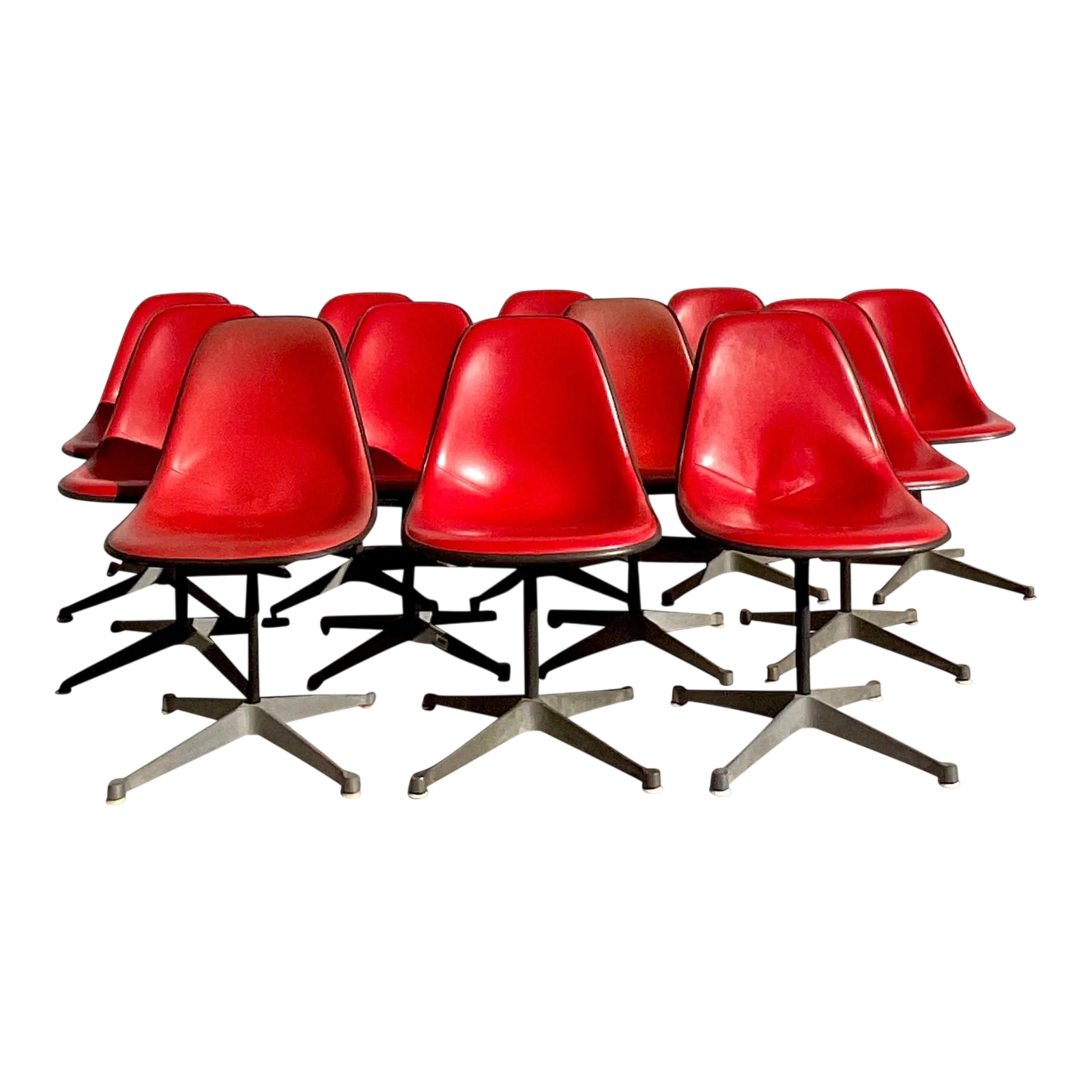 Herman Miller Molded Fiberglass Red Shell Chair - Set of 12 - Detail view