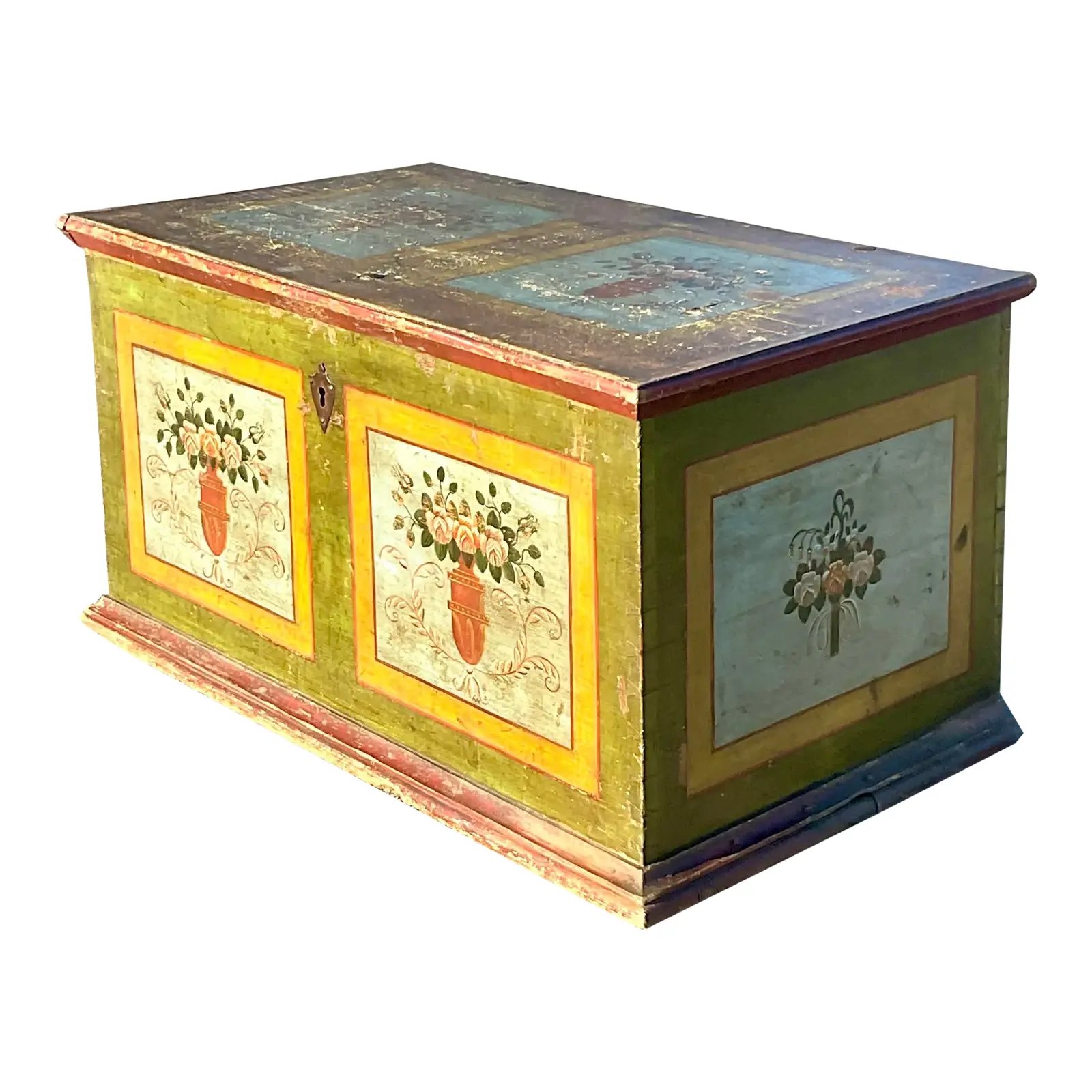 Vintage Rustic Norwegian Hand Painted Blanket Chest