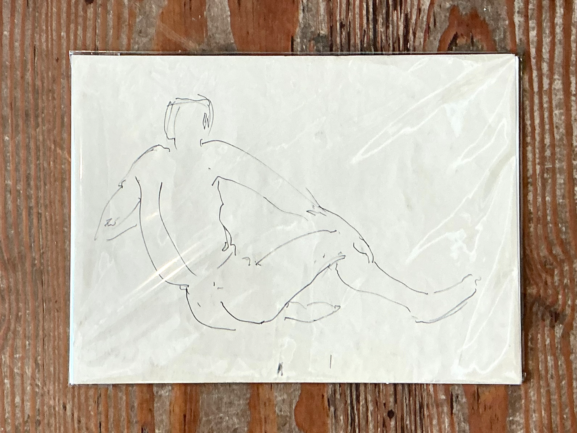 Vintage Ink Drawing of Reclining Male Figure - Detail view