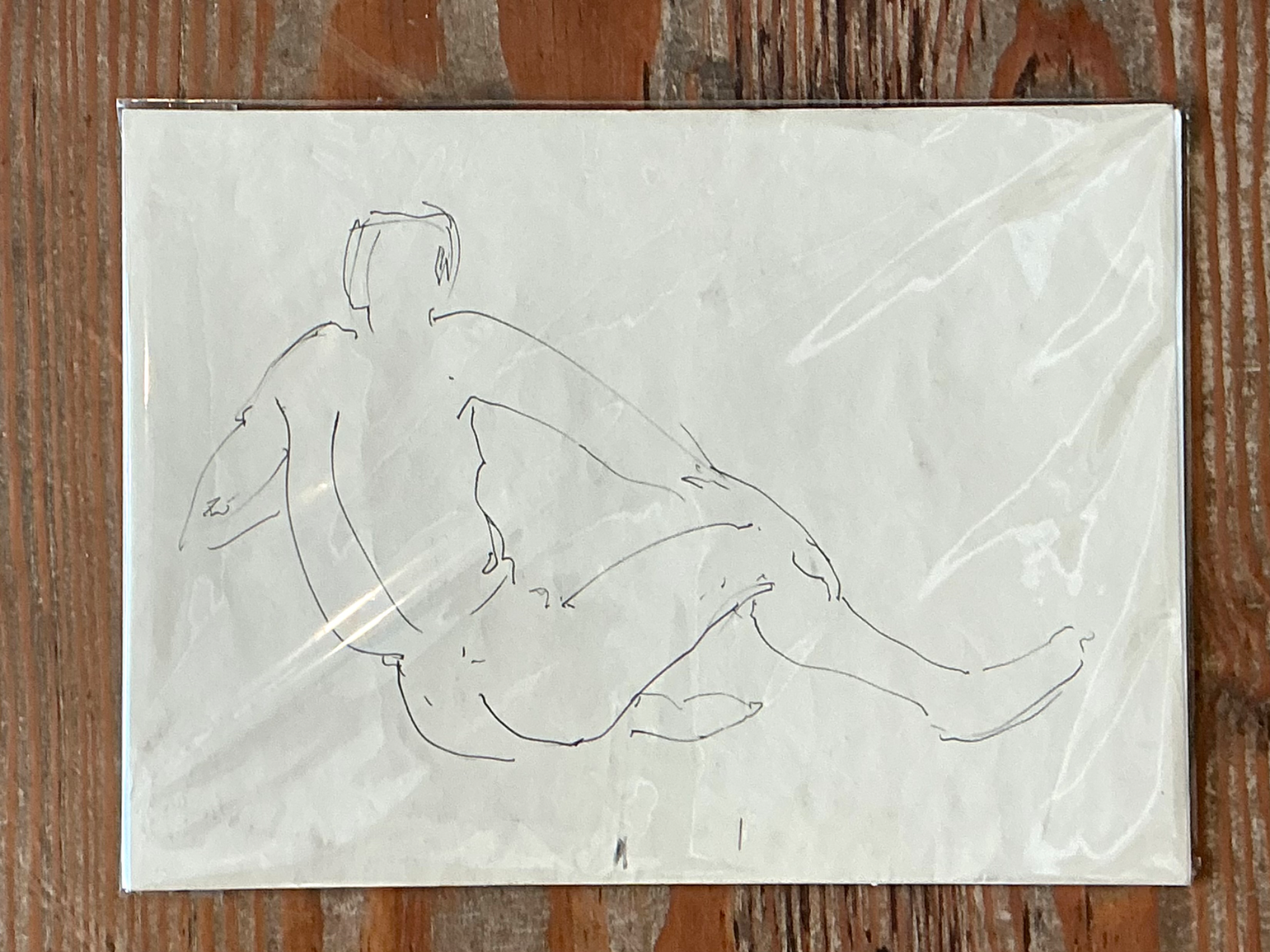 Vintage Ink Drawing of Reclining Male Figure - Side view