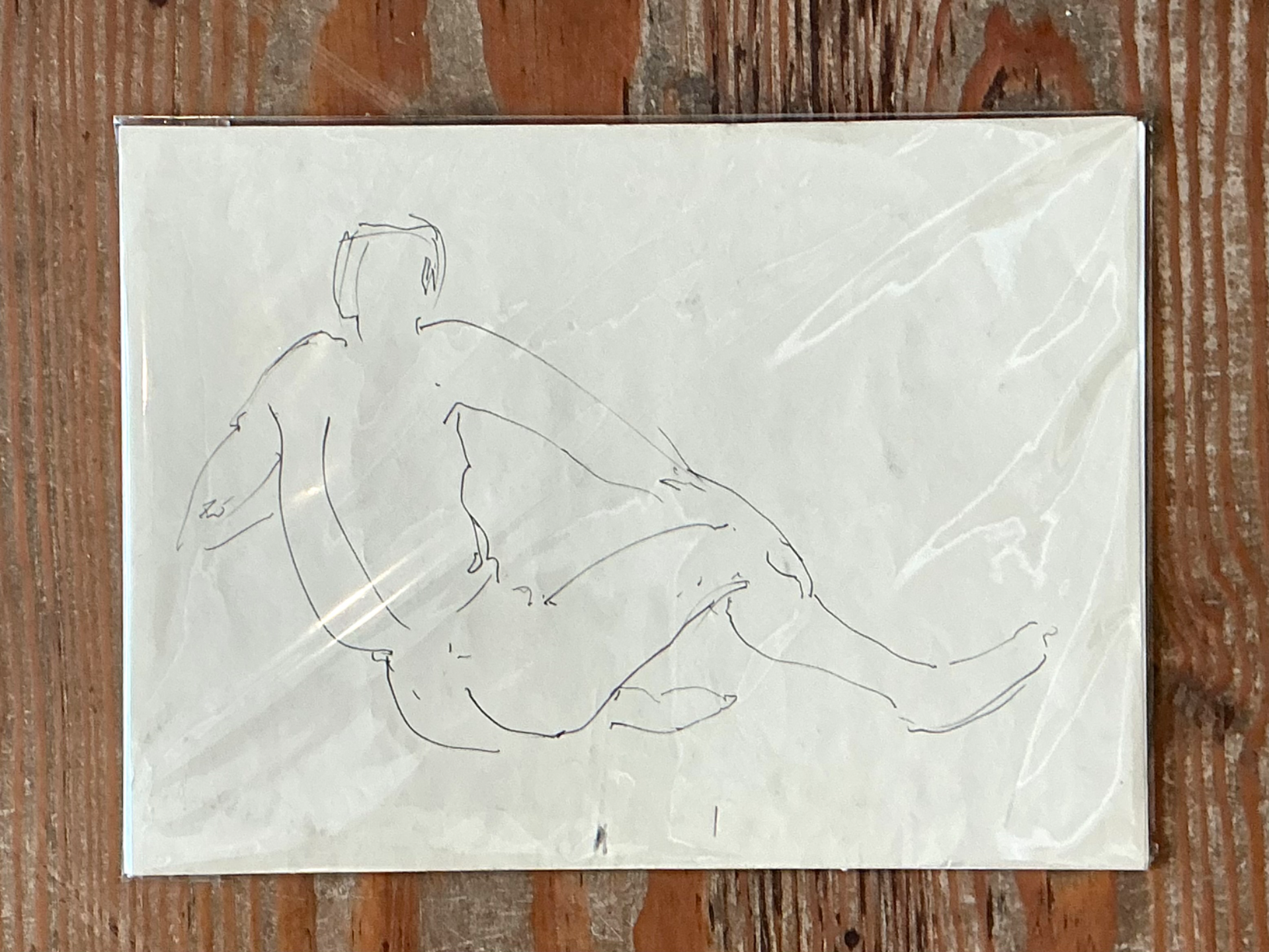 Vintage Ink Drawing of Reclining Male Figure - Back view