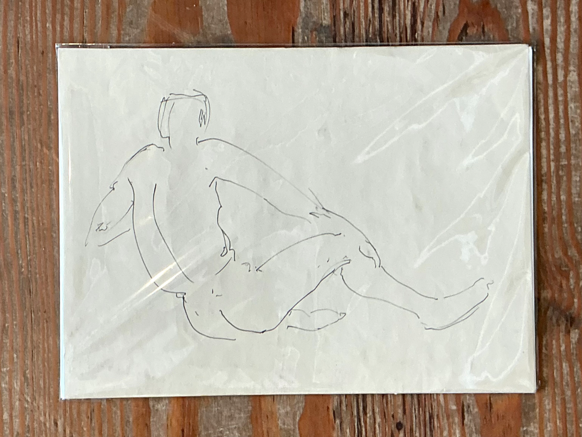 Vintage Ink Drawing of Reclining Male Figure - Top view