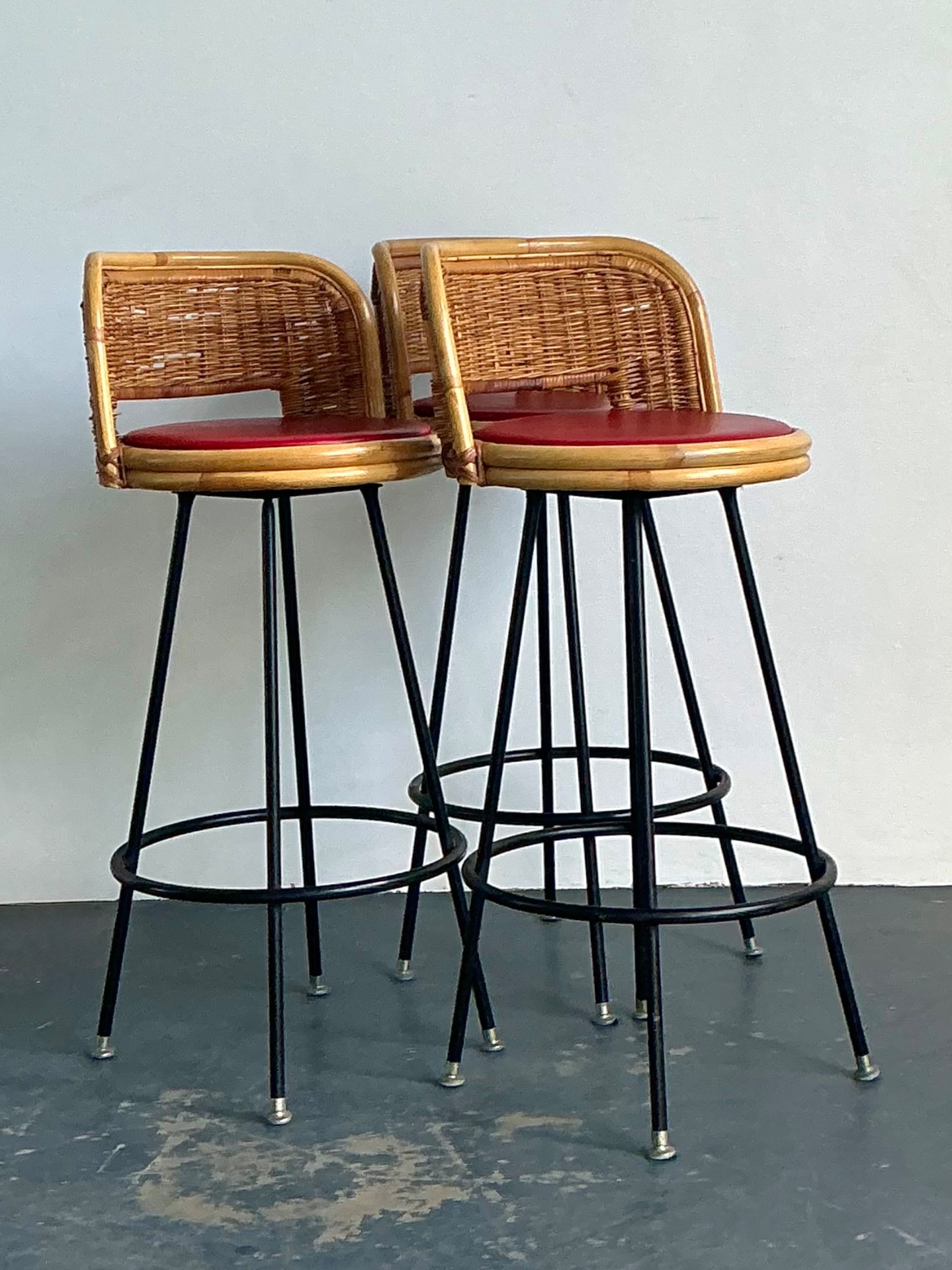 Vintage Rattan and Metal Bar Stools - Set of 3 - Top view