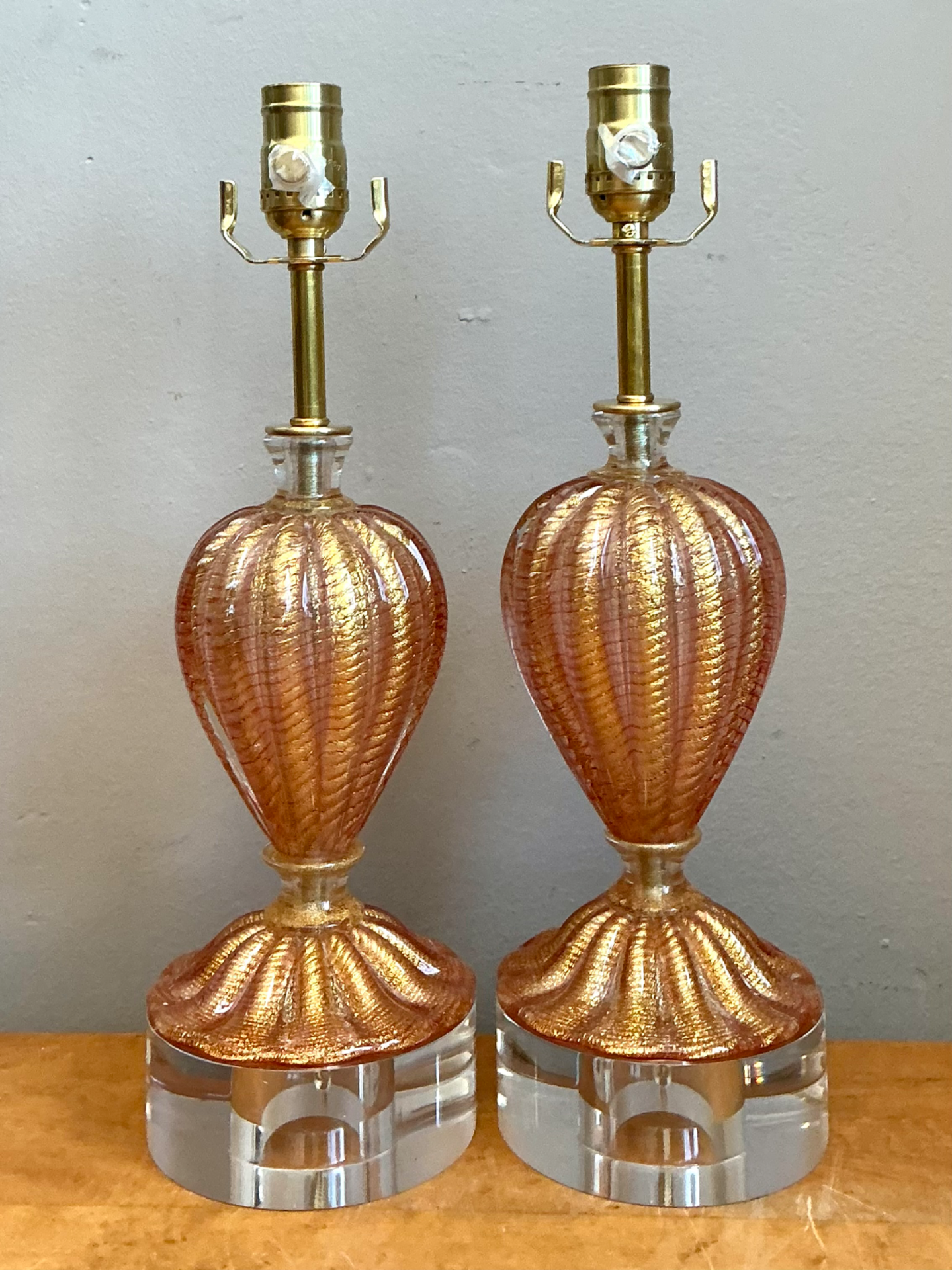 Vintage Murano Glass Lamps with Lucite Bases - Pair - Side view