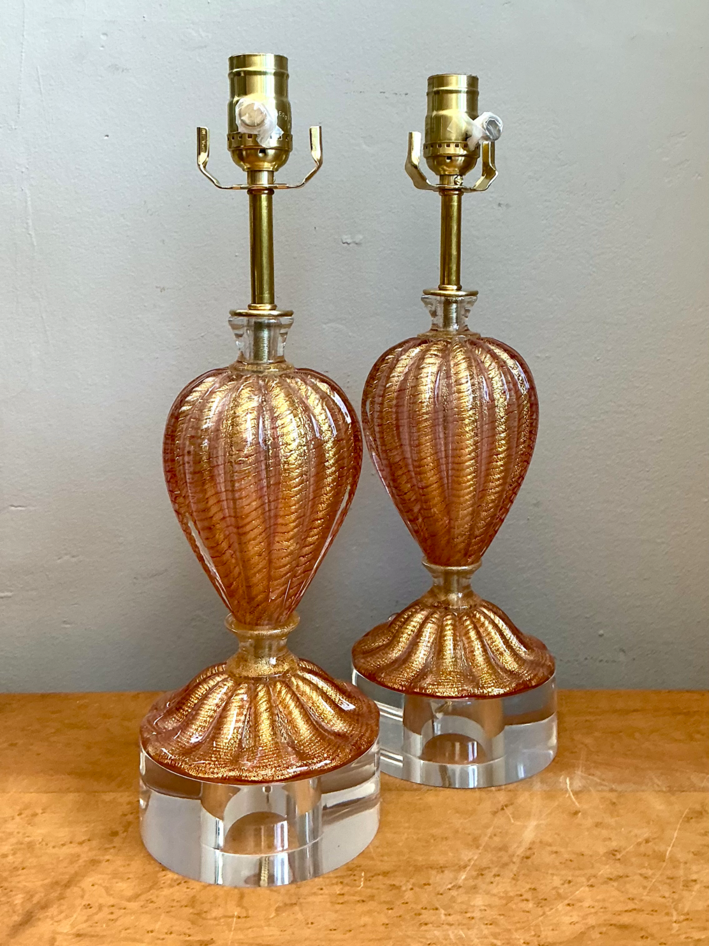 Vintage Murano Glass Lamps with Lucite Bases - Pair - Top view