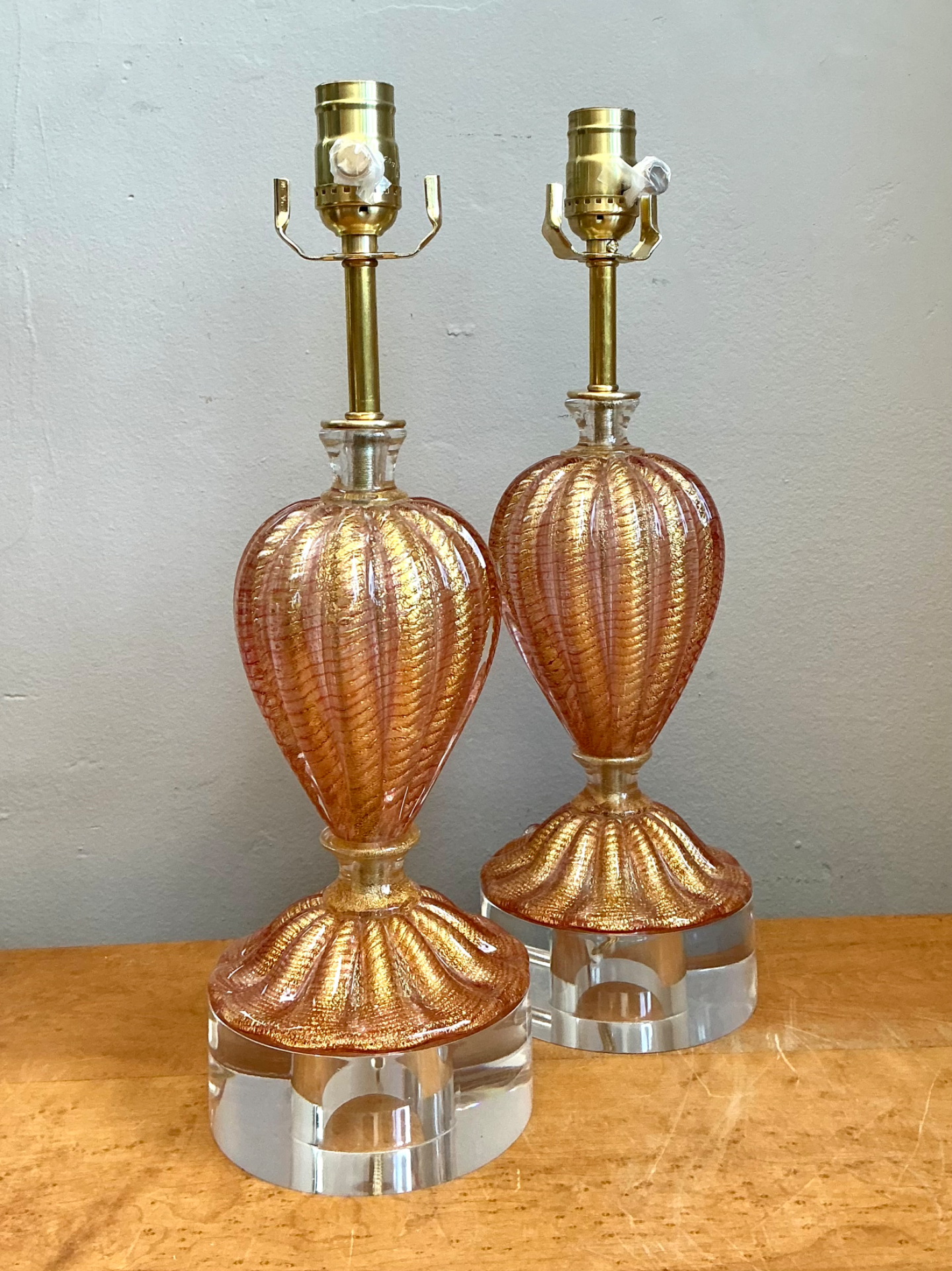 Vintage Murano Glass Lamps with Lucite Bases - Pair - Back view