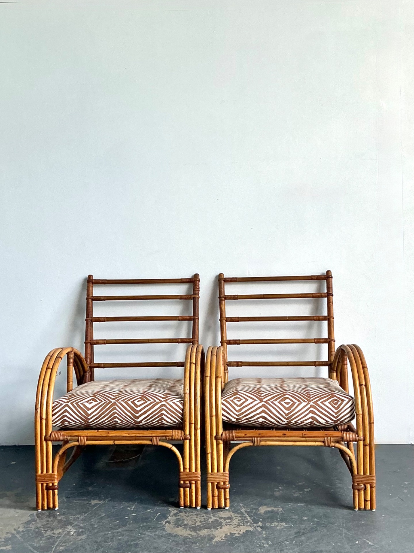 Vintage Rattan Lounge Chairs In Alan Campbell “Zigzag” For Quadrille - A Pair - Top view
