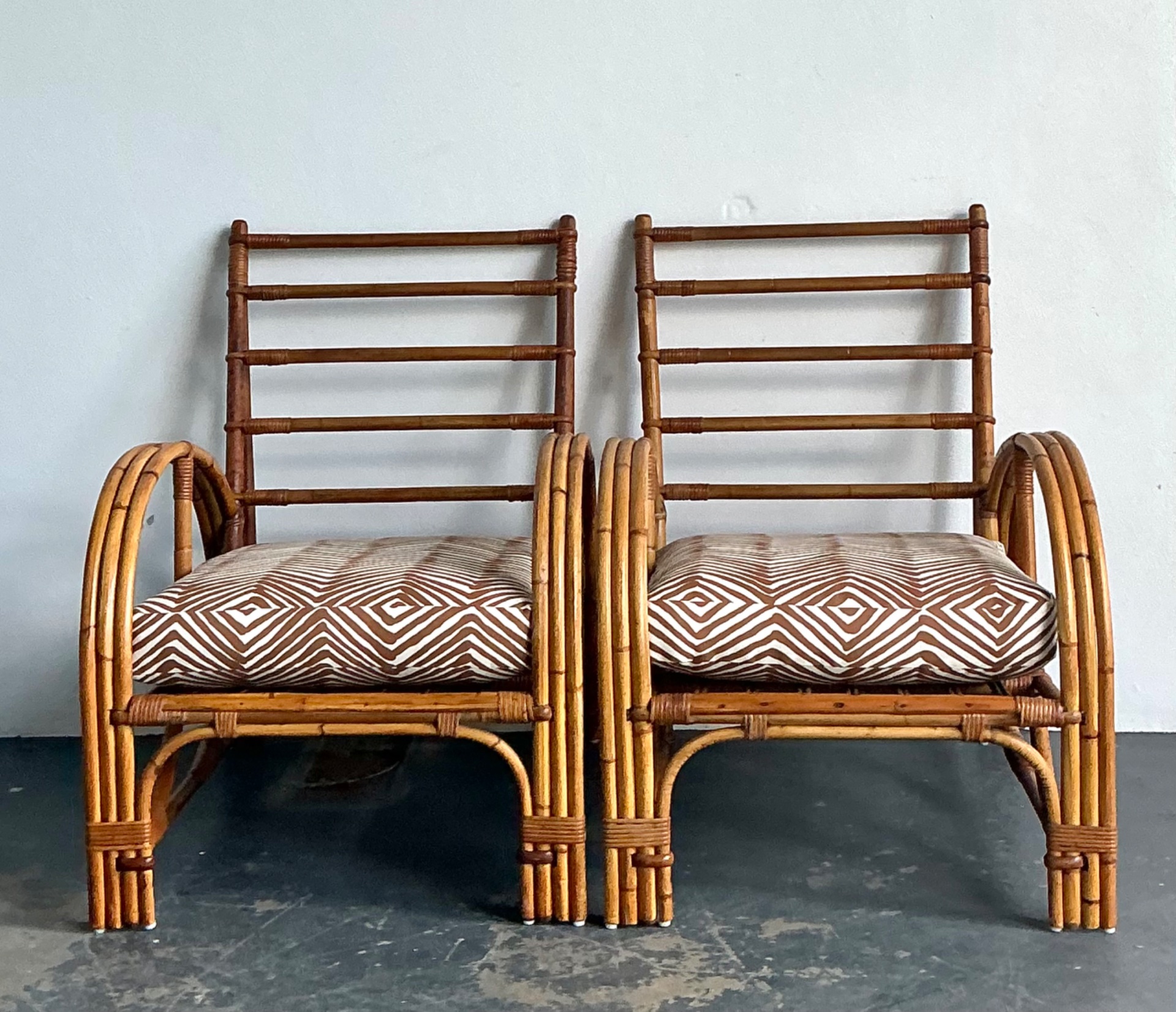 Vintage Rattan Lounge Chairs In Alan Campbell “Zigzag” For Quadrille - A Pair - Detail view