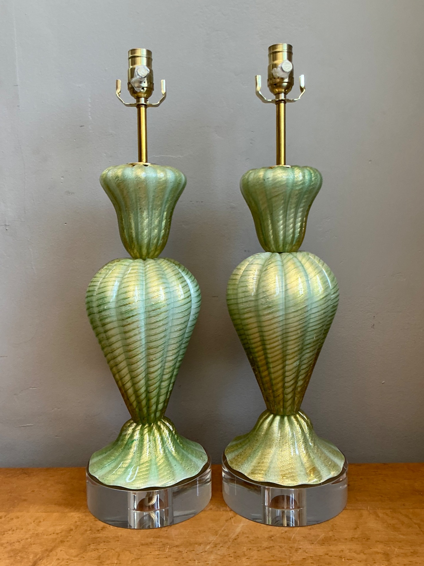 Vintage Italian Murano Glass Lamps with Lucite Plinths - Top view