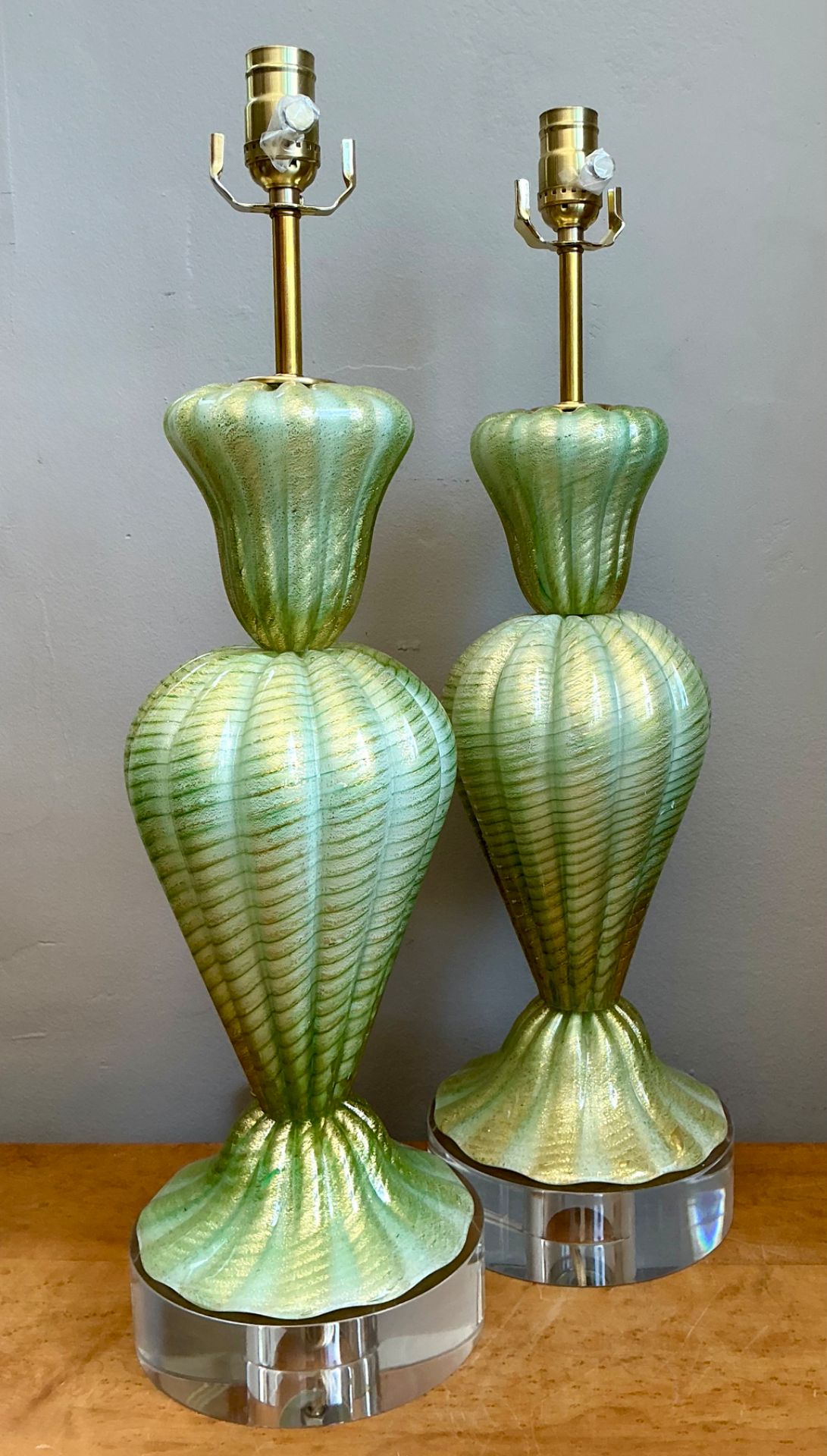 Vintage Italian Murano Glass Lamps with Lucite Plinths - Back view