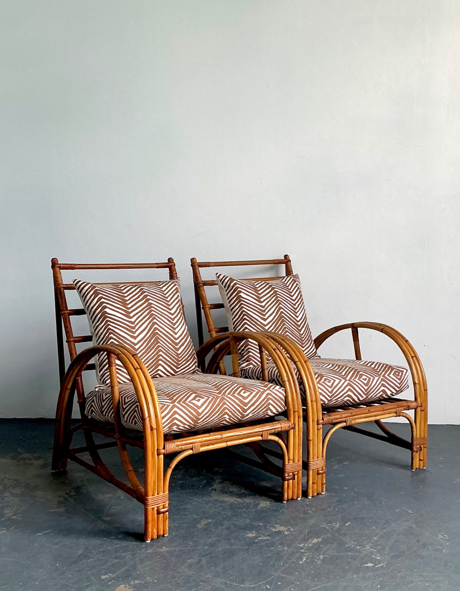 Vintage Rattan Lounge Chairs In Alan Campbell “Zigzag” For Quadrille - A Pair - Side view