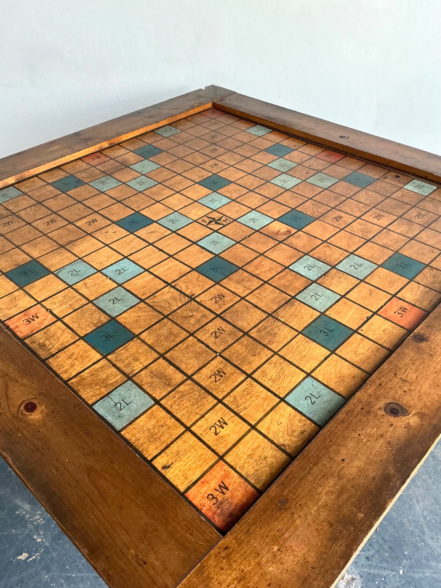 Vintage Monumental Wood Scrabble Board Game Table - Back view