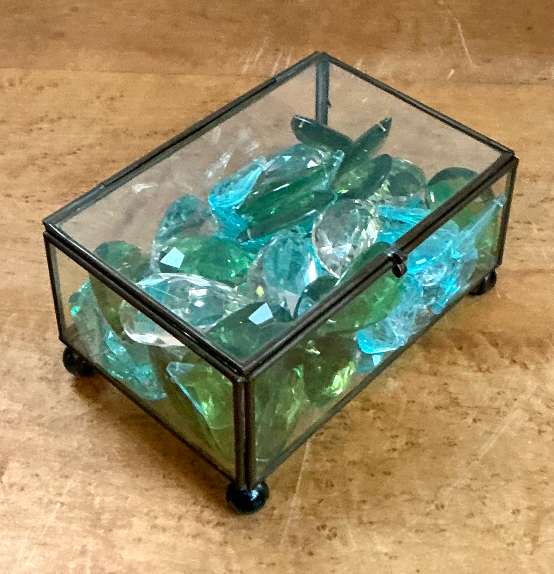 Retro Glass Display Box with Crystal And Resin Prisms - Back view