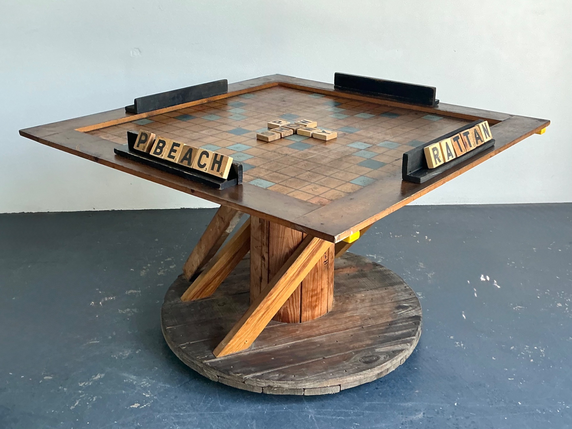 Vintage Monumental Wood Scrabble Board Game Table - Side view