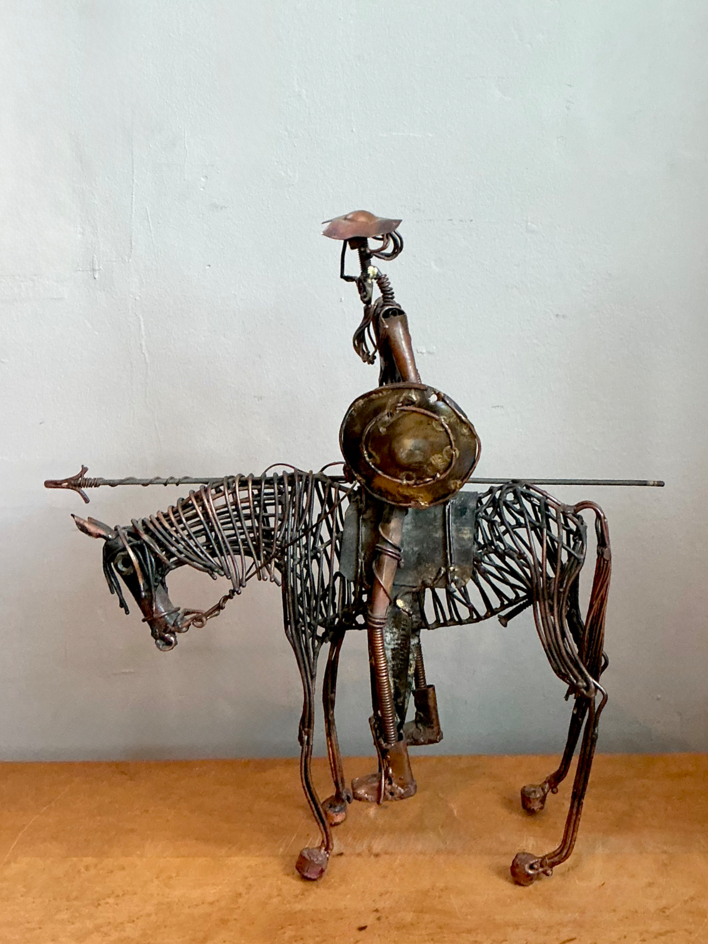 Vintage Wire Don Quixote and Horse Sculpture - Side view
