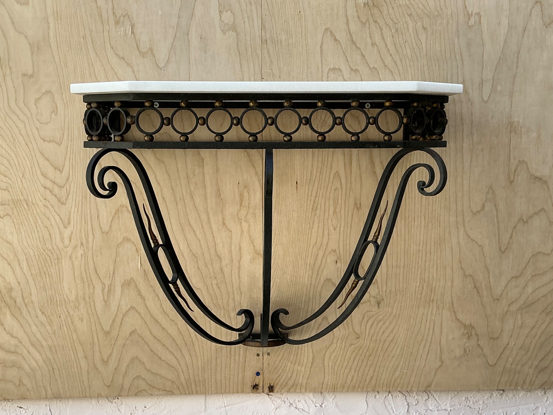 Vintage Scrolled Iron Wall Console After Royere - Side view