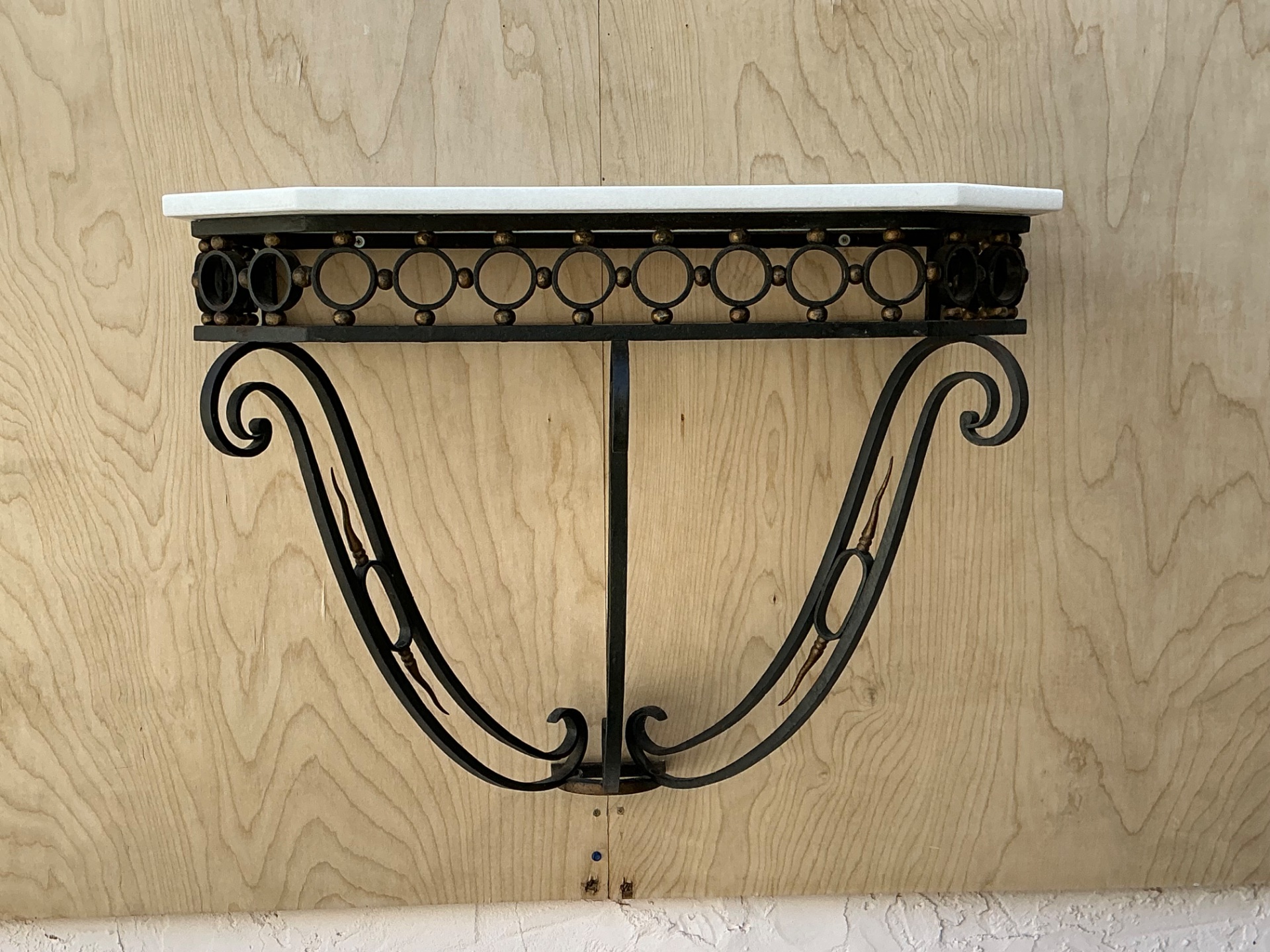 Vintage Scrolled Iron Wall Console After Royere - Top view