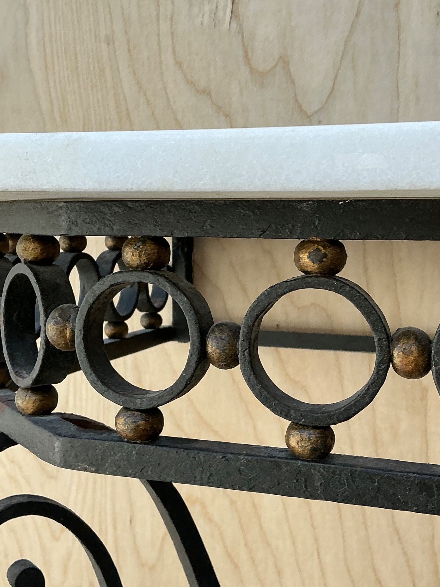 Vintage Scrolled Iron Wall Console After Royere - Detail view