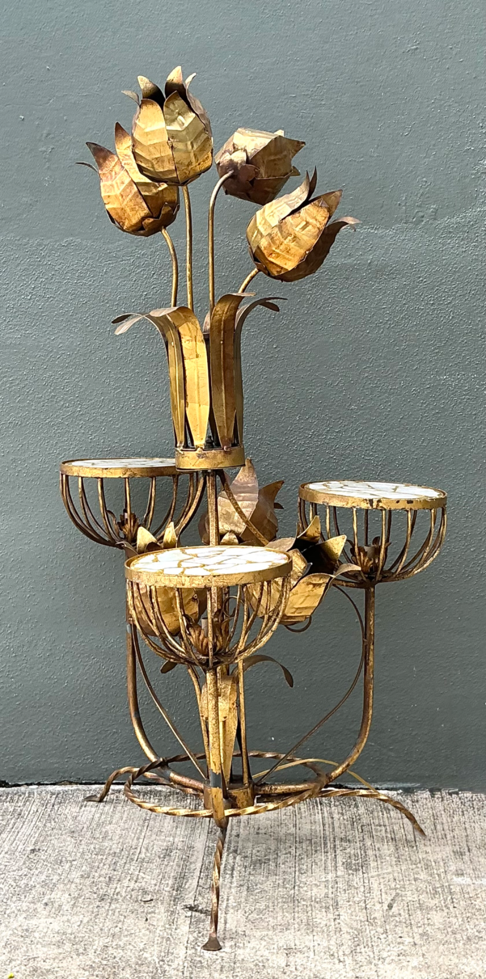 Mid-Century Italian Tole Flower Floor Lamp - Side view