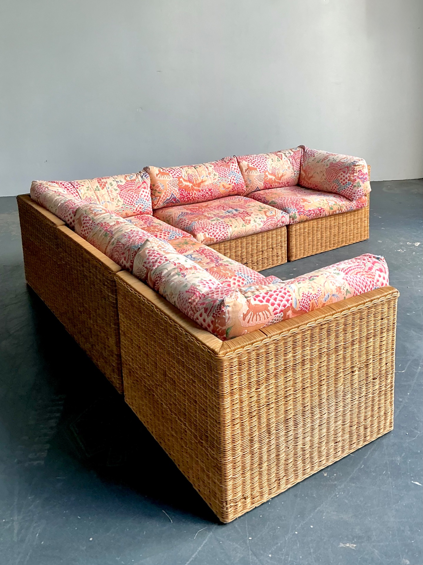 Vintage Woven Rattan Sectional Sofa - Back view