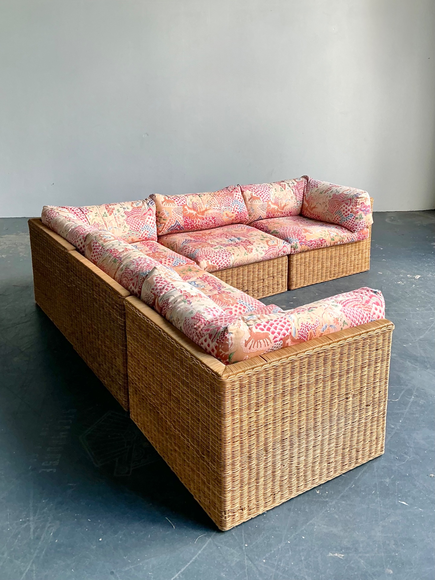 Vintage Woven Rattan Sectional Sofa - Detail view