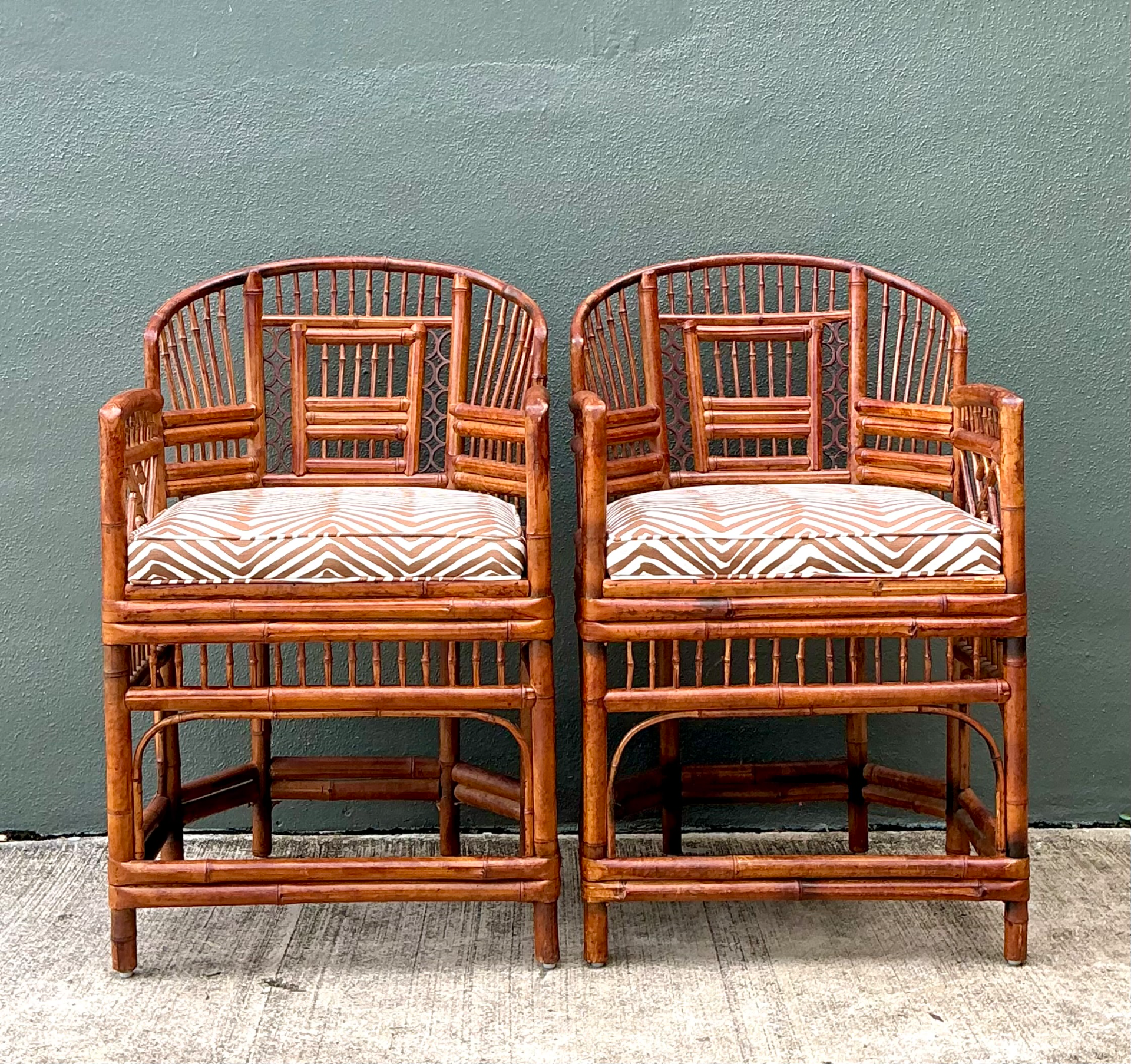 Vintage Brighton Pavillion Rattan Chairs In Alan Campbell “Zigzag” For Quadrille - Back view