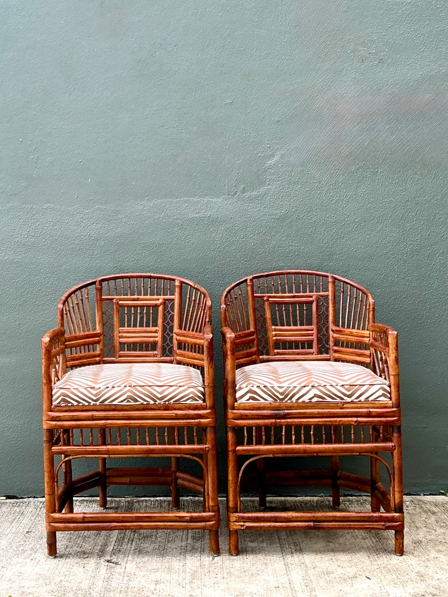 Vintage Brighton Pavillion Rattan Chairs In Alan Campbell “Zigzag” For Quadrille - Detail view