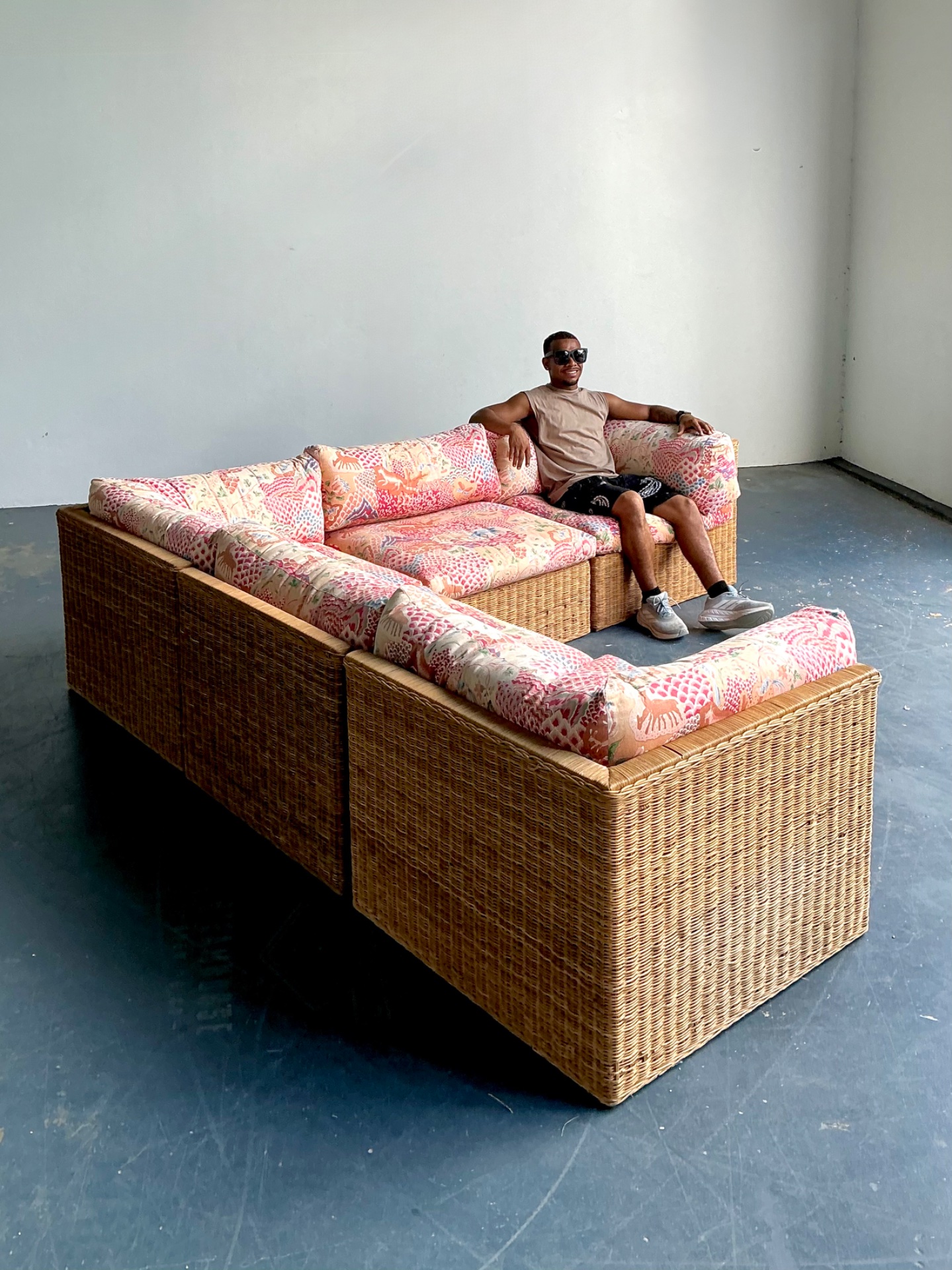 Vintage Woven Rattan Sectional Sofa - Top view