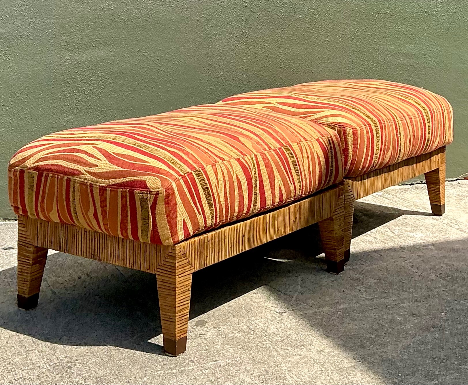 Vintage McGuire “St Germaine” Woven Rattan Ottomans - A Pair - Top view