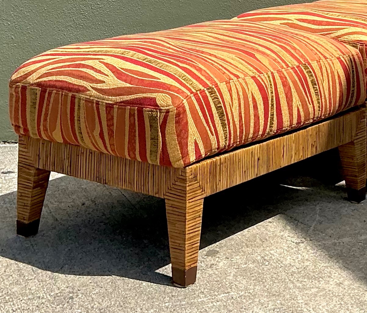 Vintage McGuire “St Germaine” Woven Rattan Ottomans - A Pair - Side view