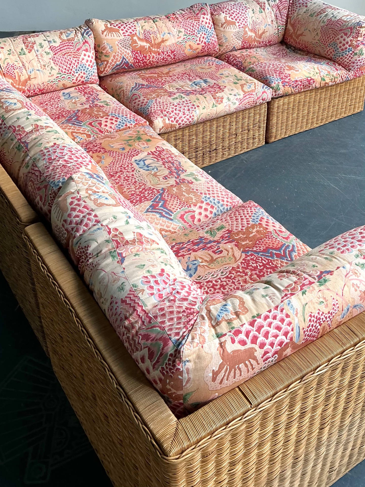 Vintage Woven Rattan Sectional Sofa - Side view