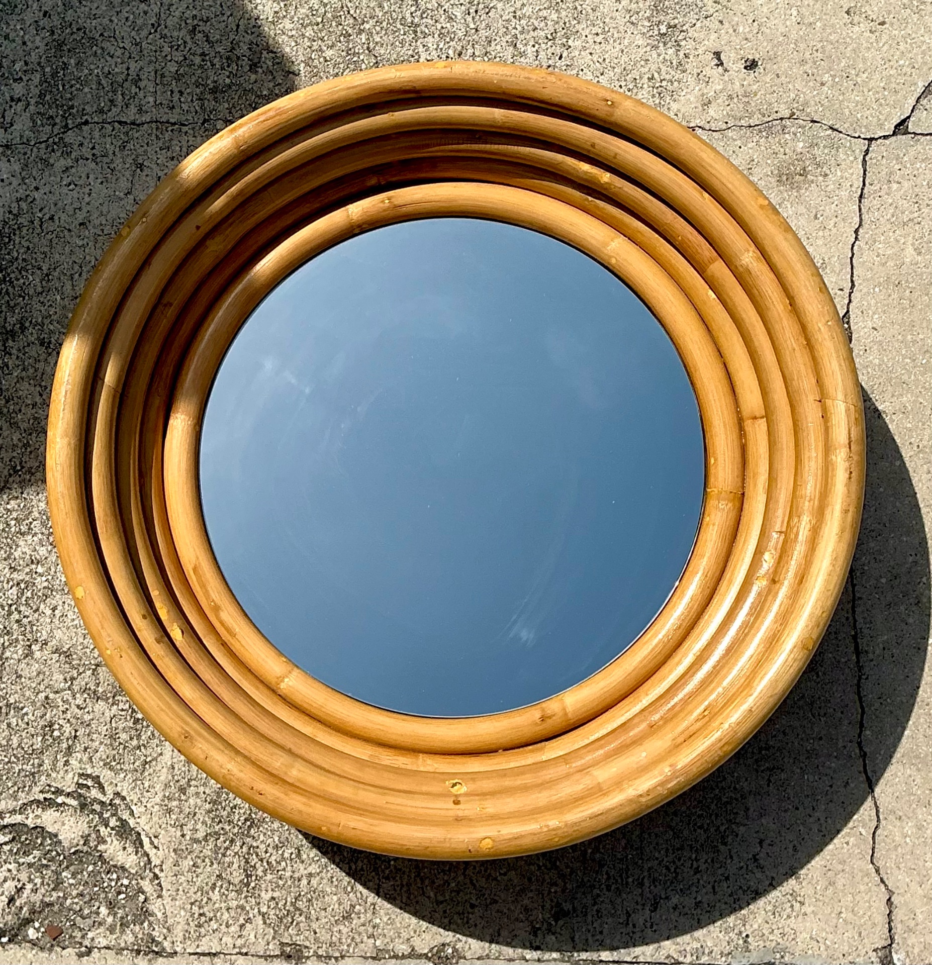 Vintage Stacked Rattan Porthole Mirror - Top view