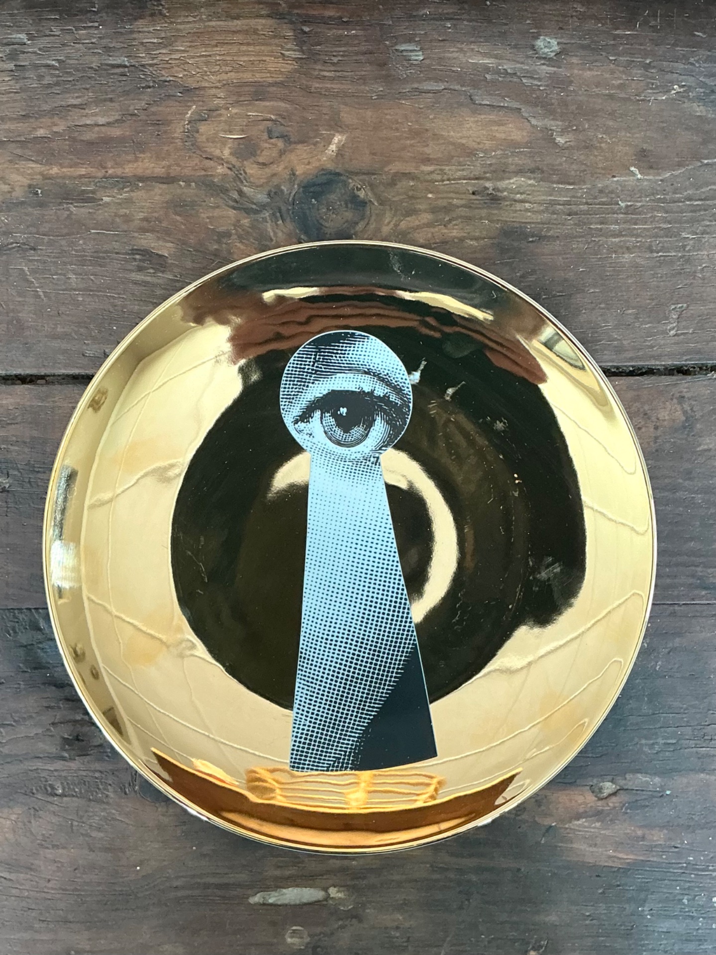 Fornasetti Italian Gold Eye Keyhole Plate - Top view