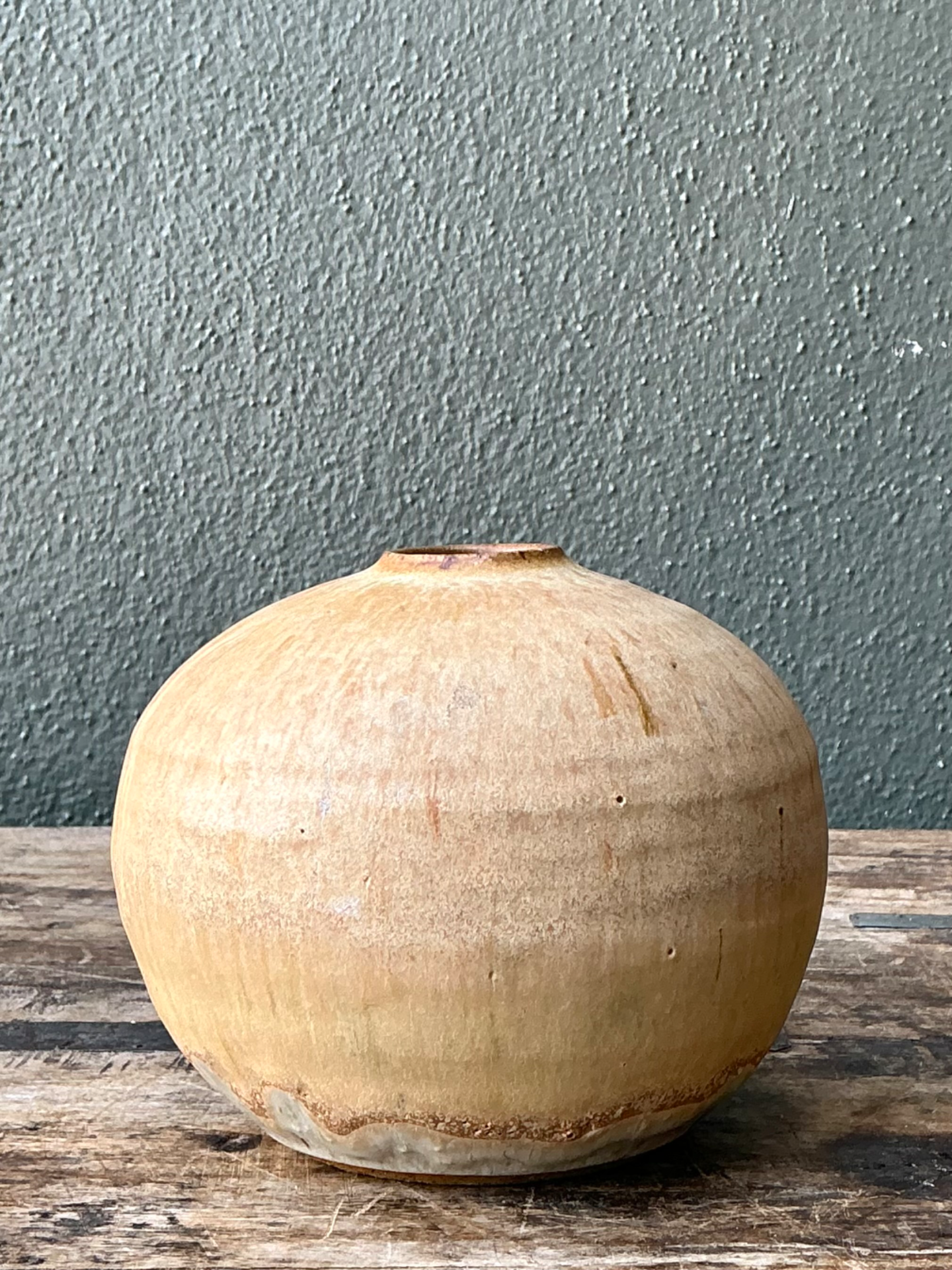 Vintage Earth Tone Ceramic Vessel - Top view