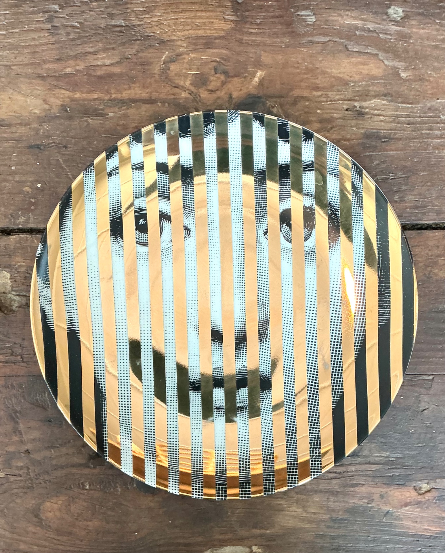Fornasetti Italian Striped Tema e Variazioni Plate - Side view