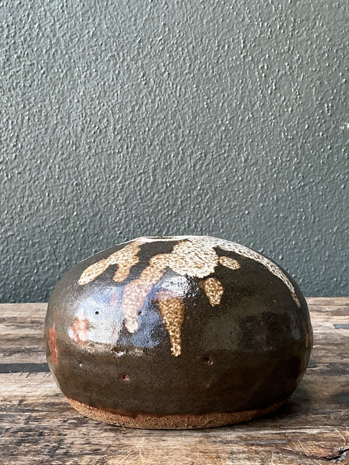 Vintage Drip Glaze Ceramic Vessel - Side view