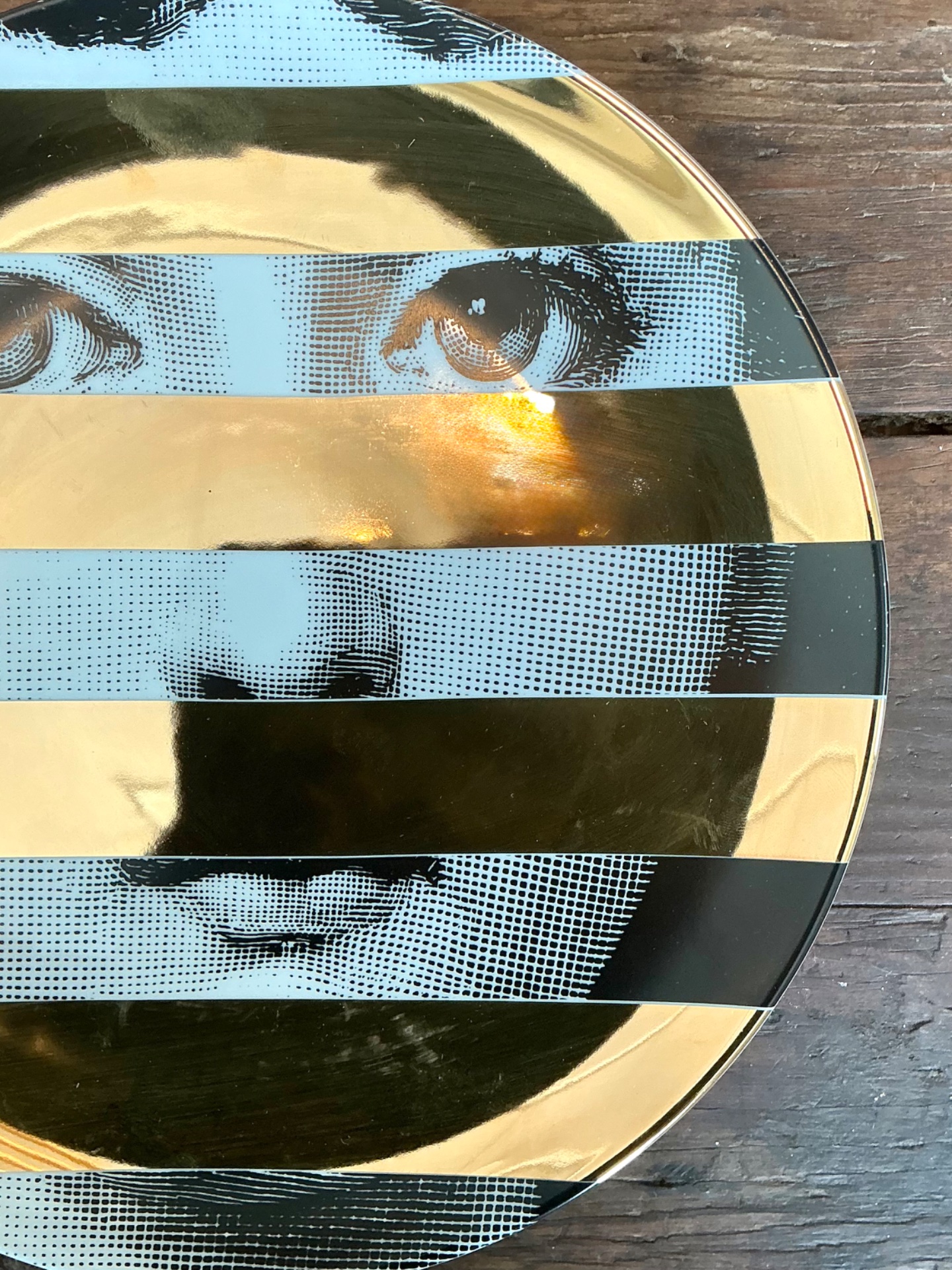 Fornasetti Italian Gold Striped Tema e Variazioni Plate - Back view
