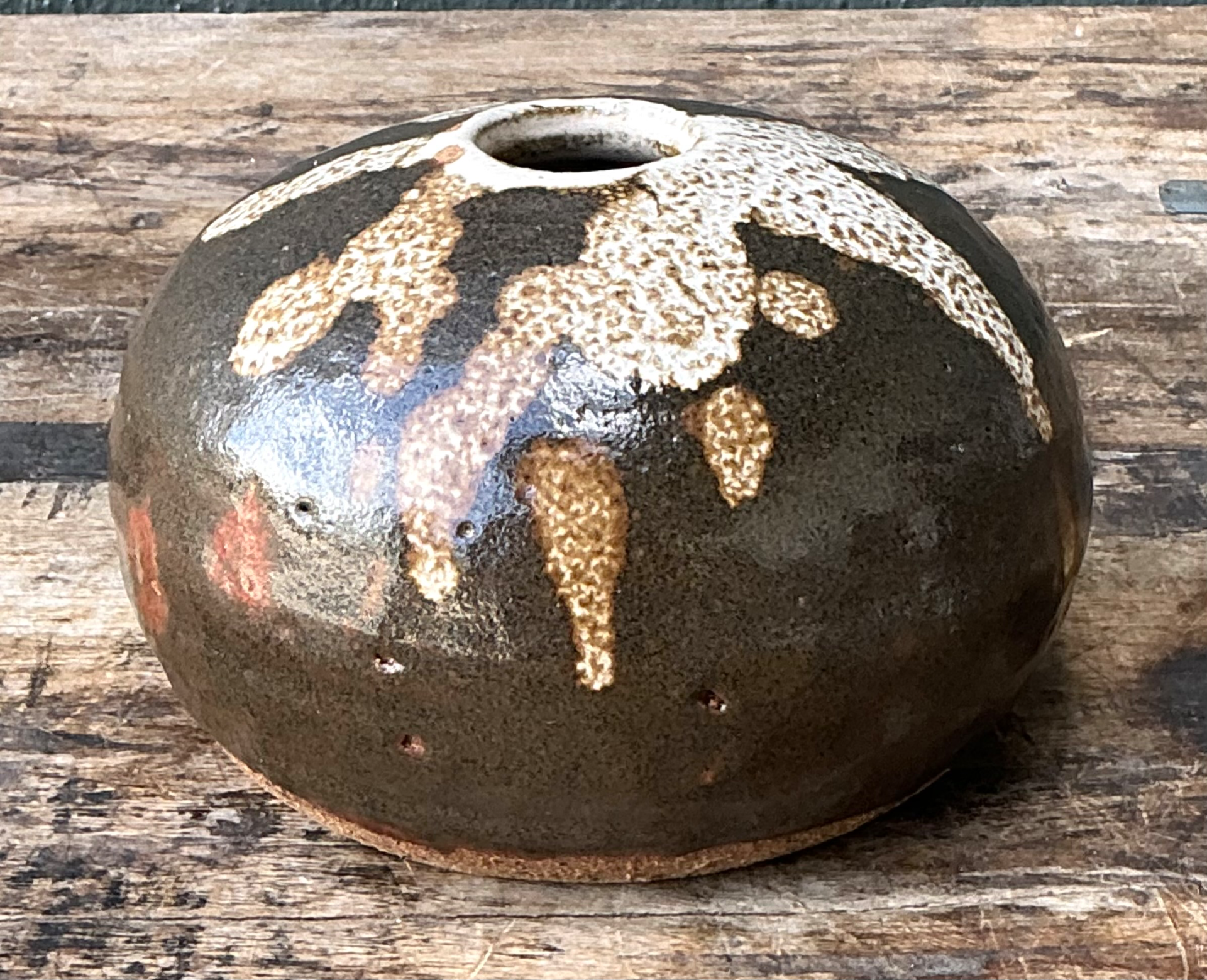 Vintage Drip Glaze Ceramic Vessel - Detail view