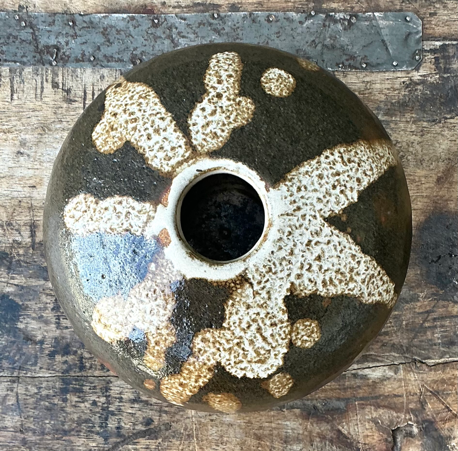 Vintage Drip Glaze Ceramic Vessel - Back view