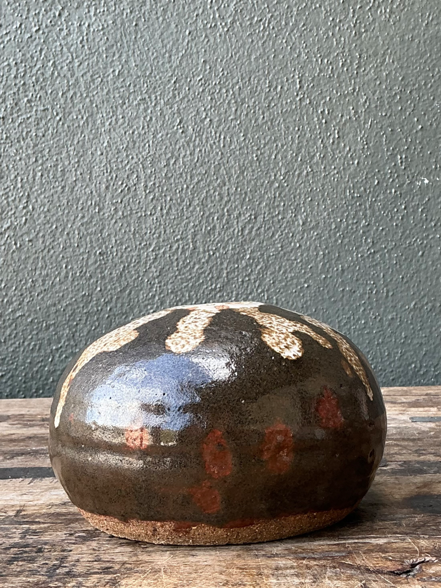 Vintage Drip Glaze Ceramic Vessel - Top view