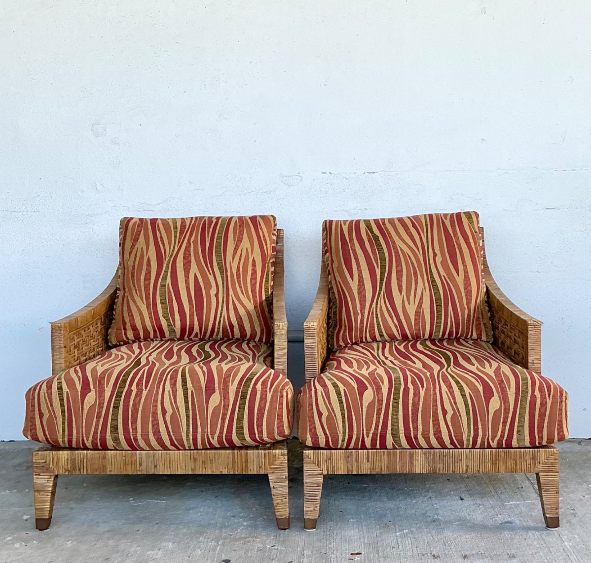 Vintage McGuire “St Germaine” Woven Rattan Lounge Chairs - A Pair - Back view