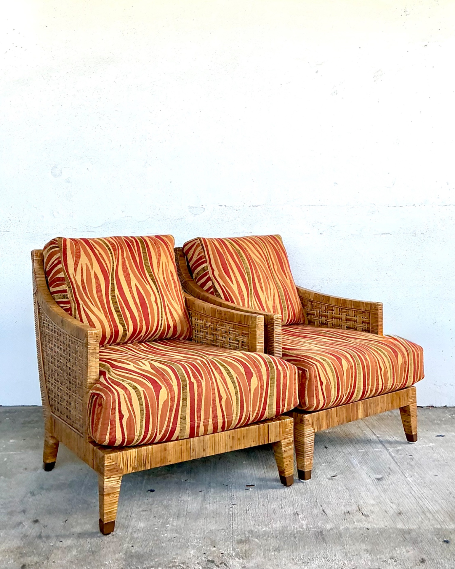 Vintage McGuire “St Germaine” Woven Rattan Lounge Chairs - A Pair - Top view