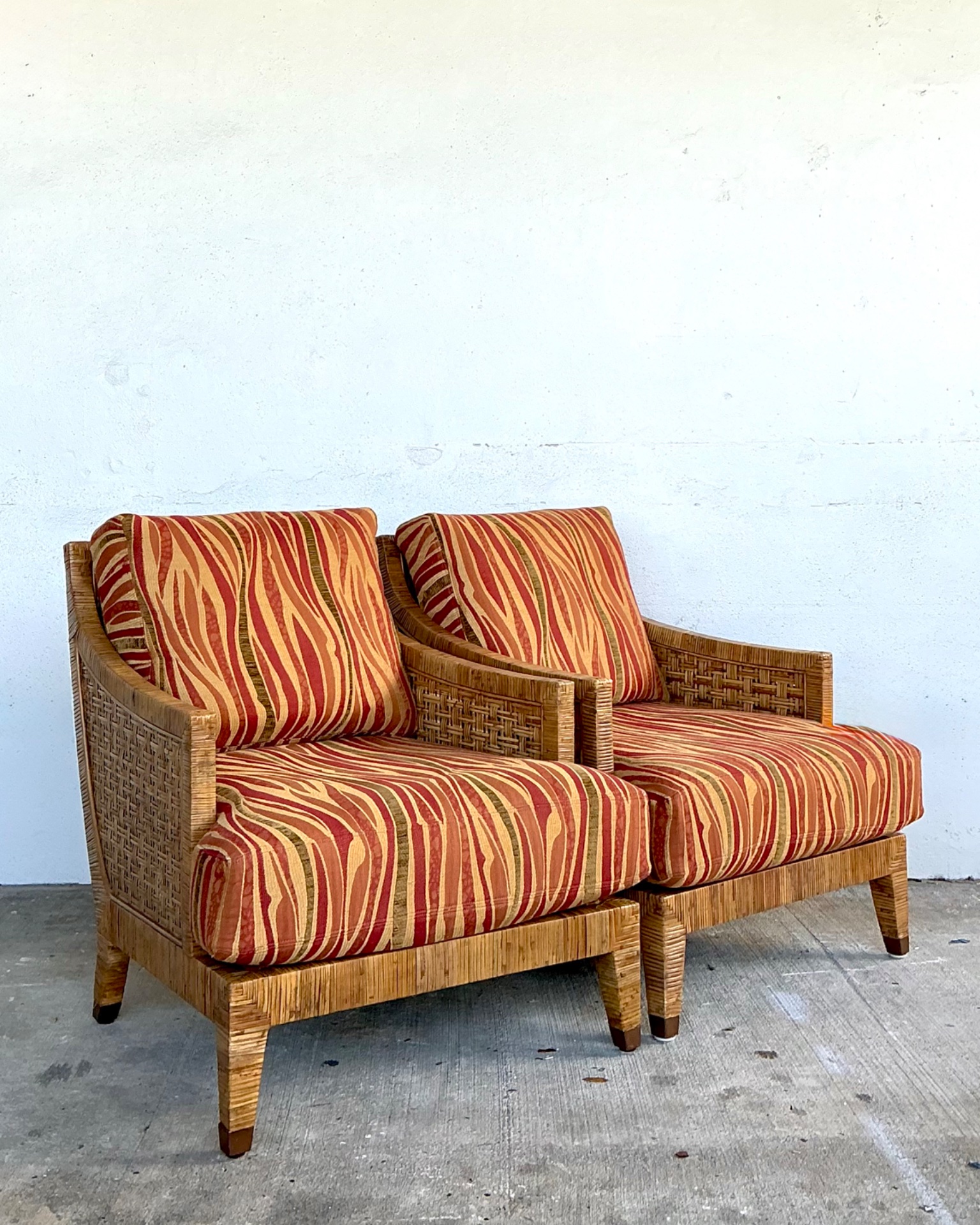 Vintage McGuire “St Germaine” Woven Rattan Lounge Chairs - A Pair - Side view