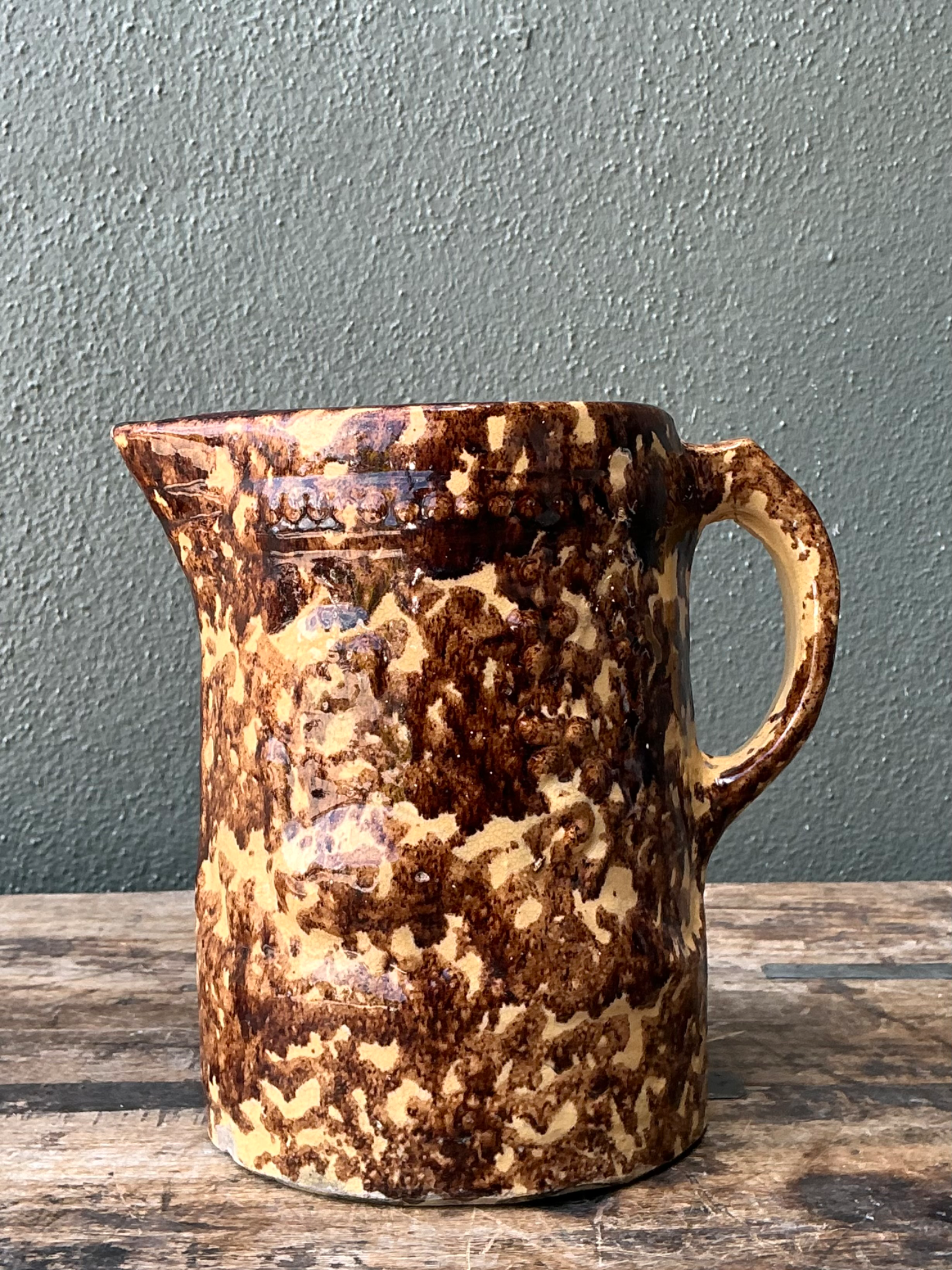 Vintage Ceramic Spatterware Pitcher - Side view