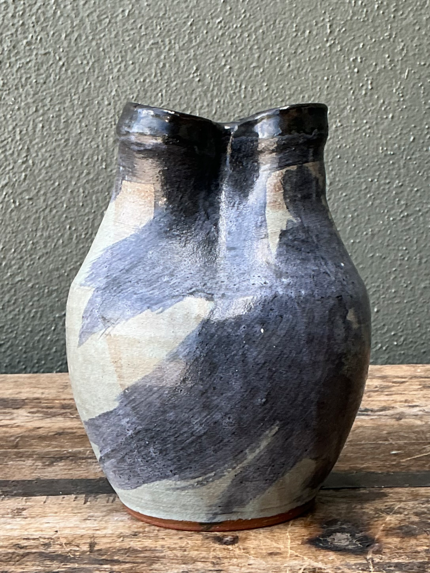 Vintage Double Neck Ceramic Vase - Side view