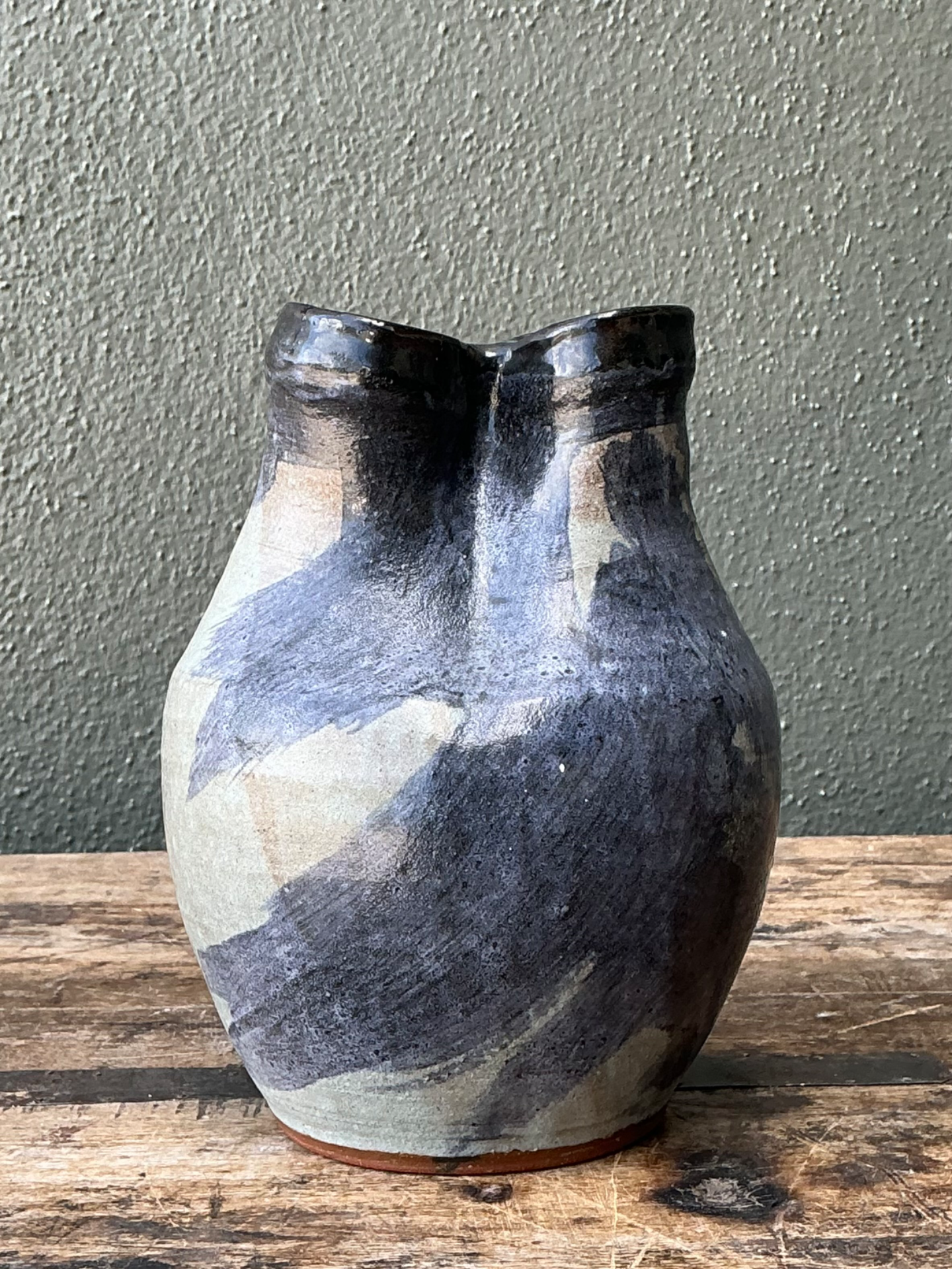 Vintage Double Neck Ceramic Vase - Top view