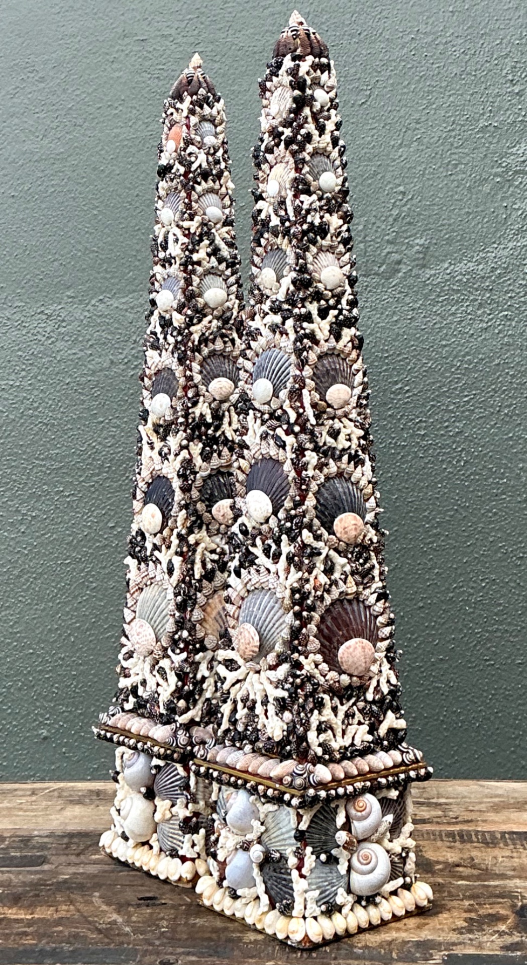 Vintage Shell Encrusted Obelisks - A Pair - Top view