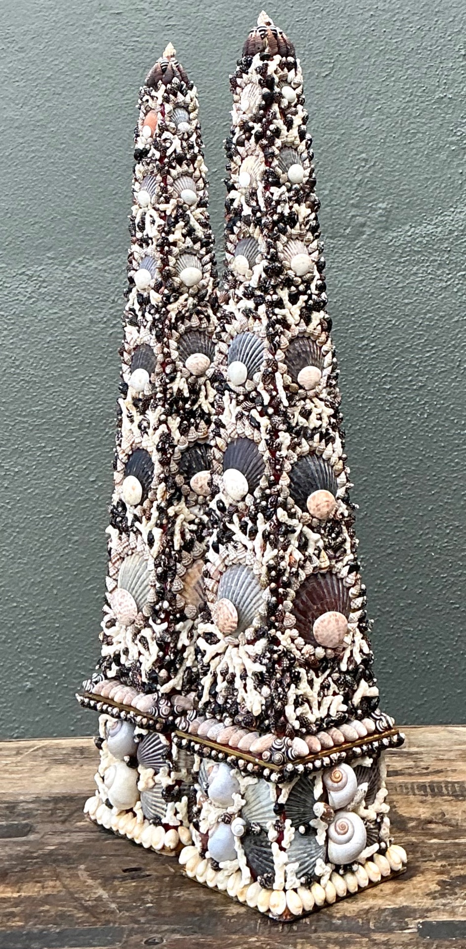 Vintage Shell Encrusted Obelisks - A Pair - Detail view