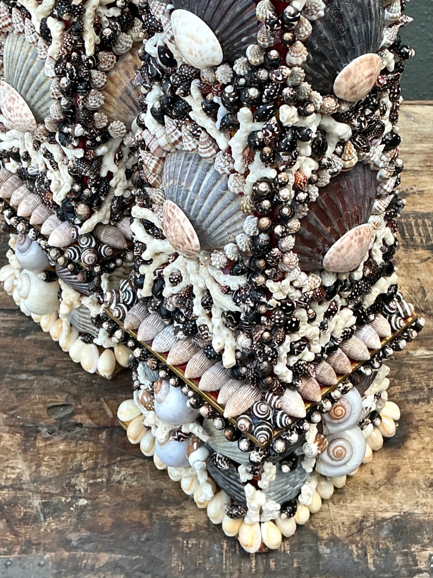 Vintage Shell Encrusted Obelisks - A Pair - Back view